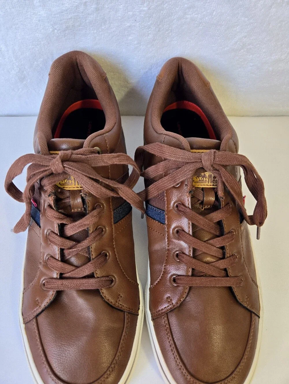 Levi Strauss & Co Men's Brown Casual Sneakers Size 12 Faux Leather Lace Up Shoes